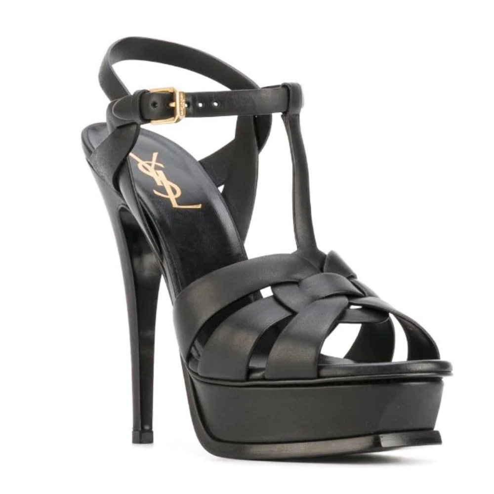 Saint Laurent Tribute 150mm sandals in black smooth leather
